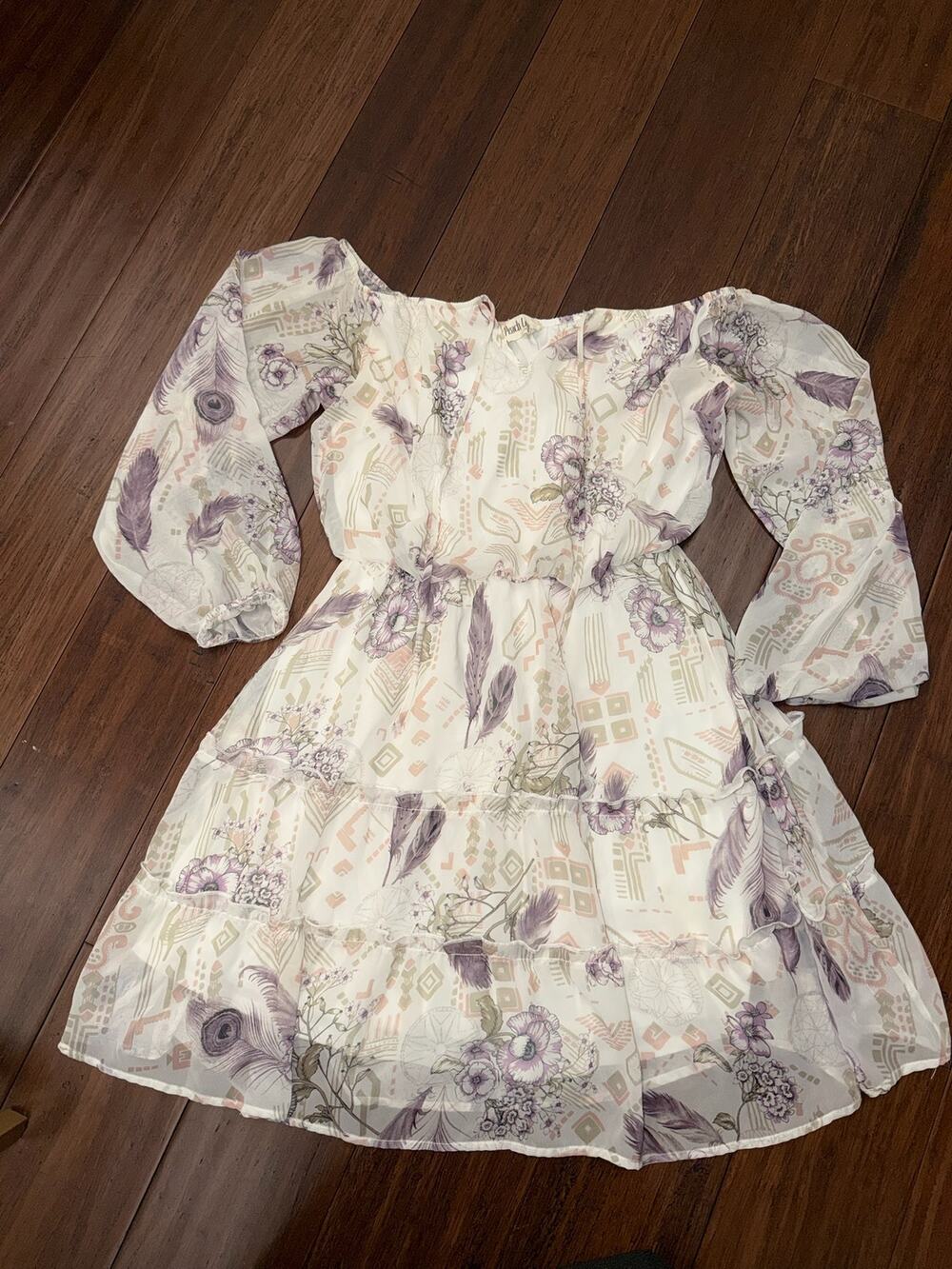 Peach Love California boho vibe Floral Dress M Medium